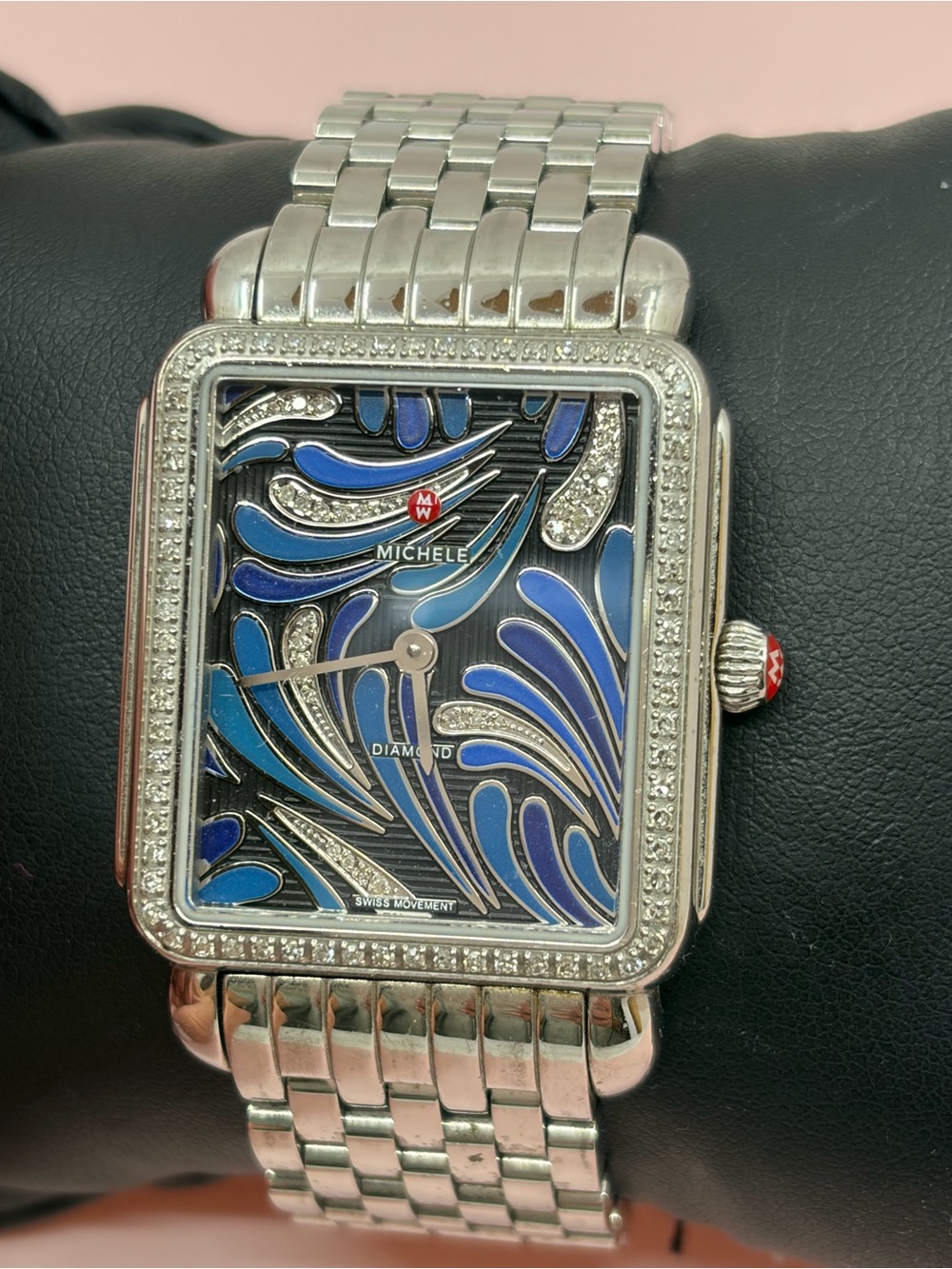 Michele Deco II Peacock Pattern Blue & Diamond Dial ✨ Hard to Find✨